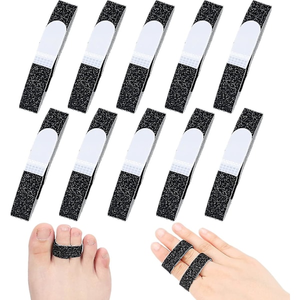 10 stk. Buddy Tape Fingerbandager, skridsikker løkke til fingre, genanvendelige stofbandager til brækket tå, sort Black 10pcs
