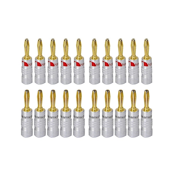 20 stk Bananplugger 24k Gullbelagt 4mm Hifi Bananplugg Med Skruelås For Audio Jack Høyttaler