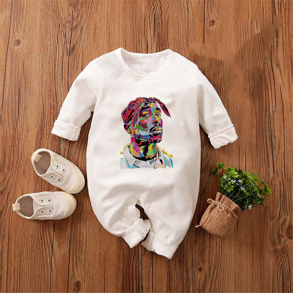 Tib Amerikansk Rapper Tupac 2pac Hip Hop Baby Boy Girl Tøj Fashion Trend 2023 Bodystock Nyfødt Forår Hjem Baby Rock Onesies WCLTY-168 4T