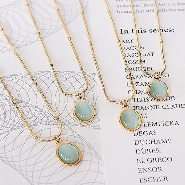 Grønt Halskjede for Kvinner, Sjarm 18k Gullbelagt Rustfritt Stål Slangekjede Smykker Bling Dråpeanheng Choker Halskjede for Jenter