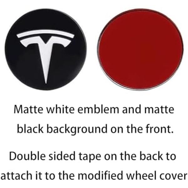 Hjulkapsel Emblem Mærkat til Tesla Model 3 Model Y Navkapsler Fælgbeklædning Hvidt Emblem & Mat Sort Baggrund