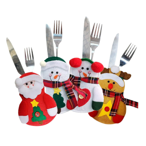 Cutlery holder Napkin knives Fork spoon in cute Santa costume shape for Christmas Eve Table Kitchen decoration (4 pcs, excluding cutlery)