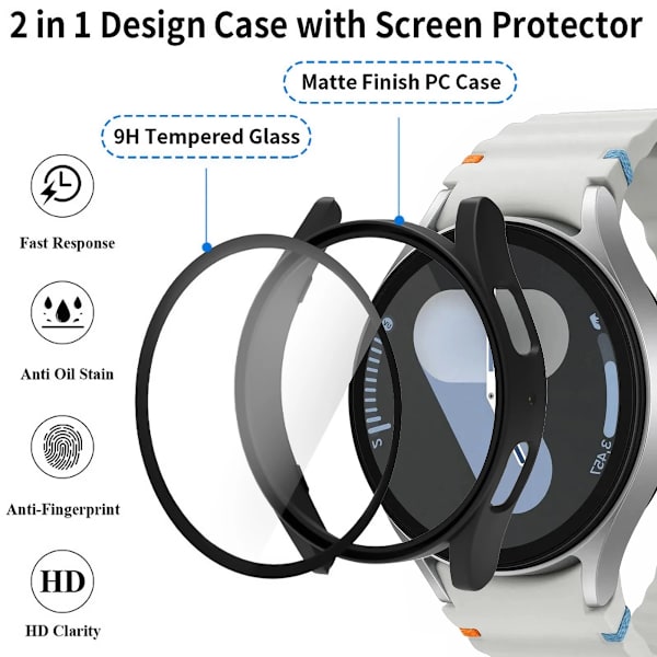 Hærdet glas + etui til Samsung Galaxy Watch 7 44 mm 40 mm skærmbeskytter Allround bumper etui til Galaxy Watch 7FE 40 44 mm sort[ee] Black For Watch 7 44mm