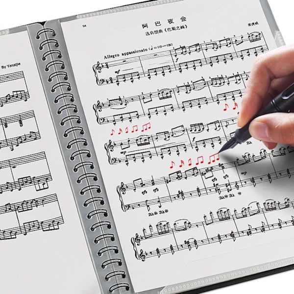 Musiikkikansio, 60 sivua, Musiikkikansio/pidike, sopii Letter A4:lle, Kirjoitettava ja irrotettava kuorokansio (musta)
