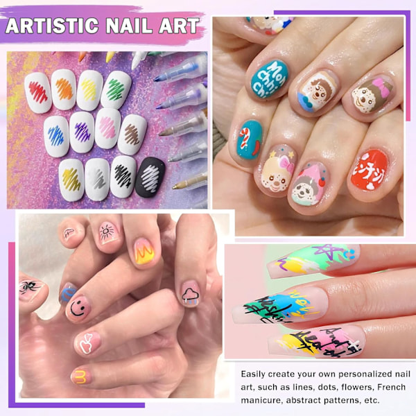 12 Färger Nagelkonstpennor för Nagelkonstdesign Akrylfärg Nagelkonstmarkörer Ritning Målning Nagelkonst Graffiti Penna Snabbtorkande Vattenbaserad{hh]