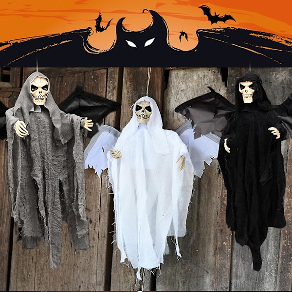 Halloween-koriste valolla - Riippuva aaveskeletri äänellä, riippuva luuranko, Spookhouse-kauhuskeletrilelu, riippuva aave naamiaisiin, N