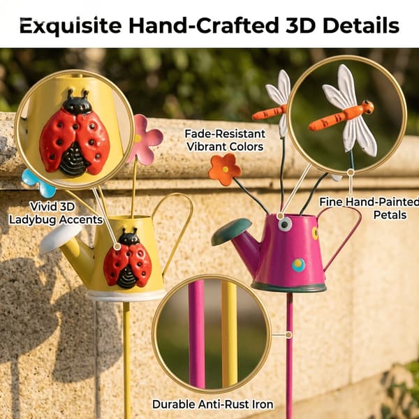 Tredelt smedejerns haveblomsterpottesæt, tilbehør til blomsterarrangement, farvet smedejernsblomst 3pcs-Kettle Ground Plug