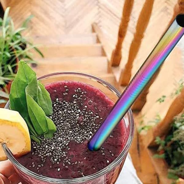 Smoothie-sugerør i rustfrit stål, brede genanvendelige metalsugerør til milkshake, smoothie, drikke, sæt med 6