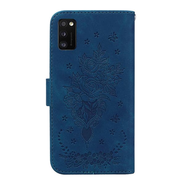 Etui til Samsung Galaxy A41 med sommerfuglrose-præget læder Blue