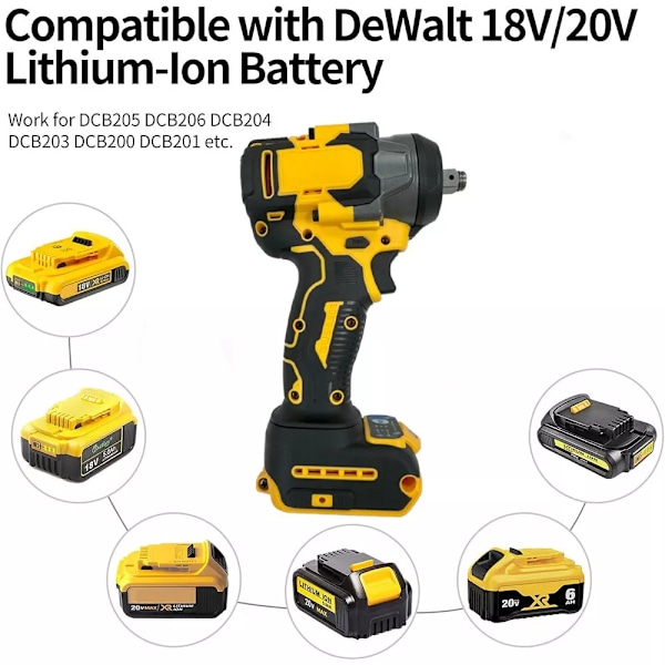 800Nm Batteridrevet Skiftenøkkel for Dewalt 18V Batteri 1/2\" Børsteløs Elektrisk UK