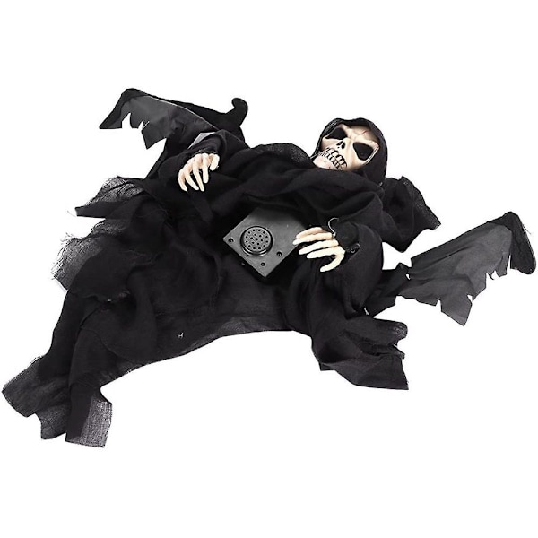 Halloween-koriste valolla - Riippuva aaveskeletri äänellä, riippuva luuranko, Spookhouse-kauhuskeletrilelu, riippuva aave naamiaisiin, N