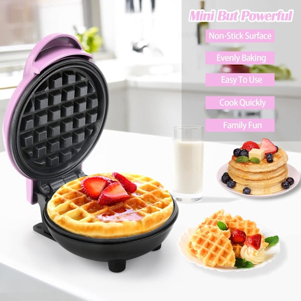 (Rosa) Mini Rund Våffeljärn och Pannkaksvåffeljärn för Julgåvor, Mors Dag, Barn