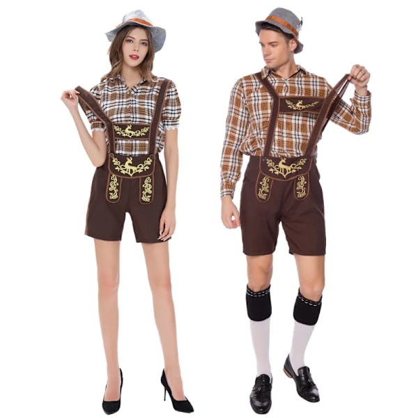 Voksen Par Oktoberfest Lederhosen Kostume Parade Taverna Bartender Servitrice Outfit Cosplay Karneval Halloween Party Kjole Kvinder Kvinder Women XL