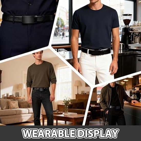 Men's Belt, Automatic Leather Belt for Men, Adjustable Belt with Automatic Buckle, 35mm Wide, 120cm Long