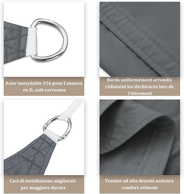 Rectangular Sun Shade Sail 2x3m Waterproof Sun Protection 95% UV Protection for Garden Patio Terrace Camping - Anthracite
