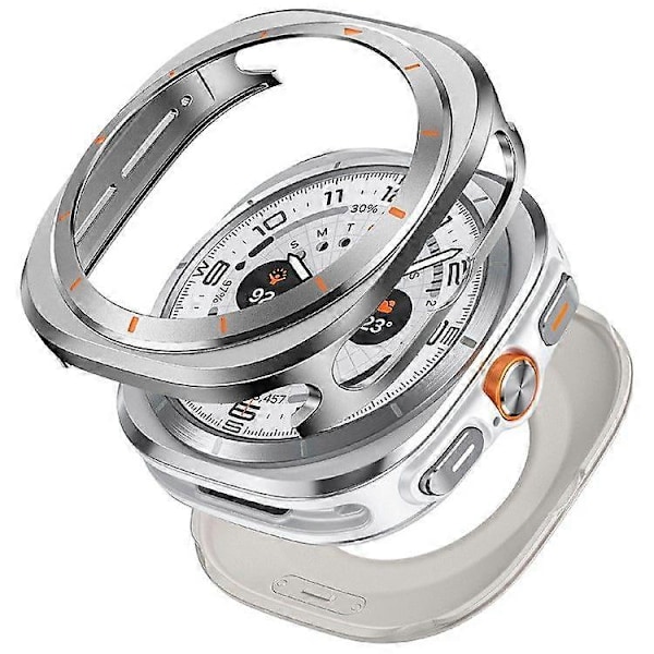 Skyddsfodral för Samsung Galaxy Watch Ultra 47mm, Klockram i aluminiumlegering PC{ee】 Grey Orange