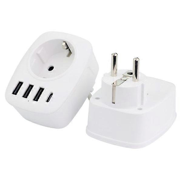 USB-uttak for flere nettverk, USB-lader med flere kontakter med 1 AC-utgang, 1 USB-C og 3 USB-porter, strømuttak kompatibelt med iPhone/iPad