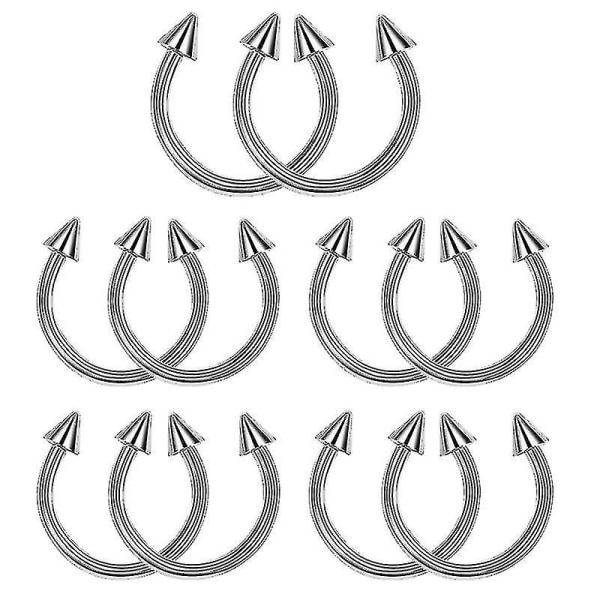 10st rostfritt stål Nose Horseshoe Ring - Cone Spike Septum Örhänge Labret Lip Piercing