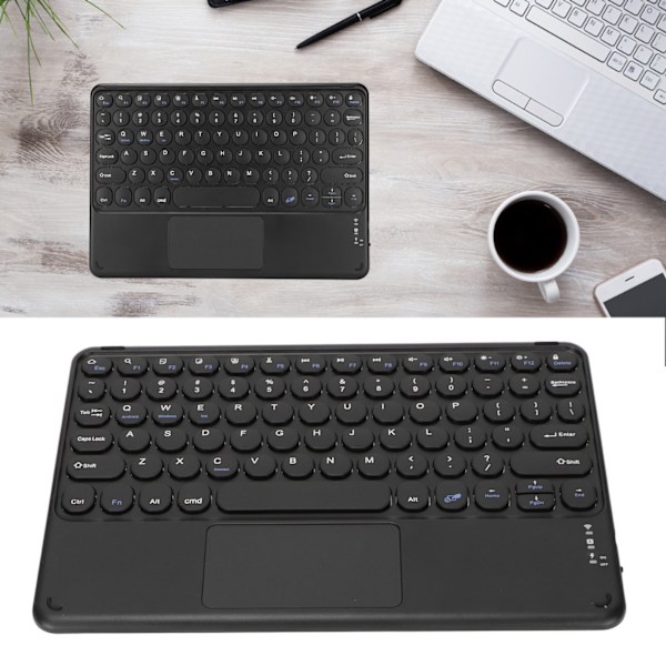 10 tommers trådløst Bluetooth-berøringspanel tastatur Retro runde tastknapper Ergonomisk magnetisk støtte Berøringsbevegelser for Windows for IOS Svart