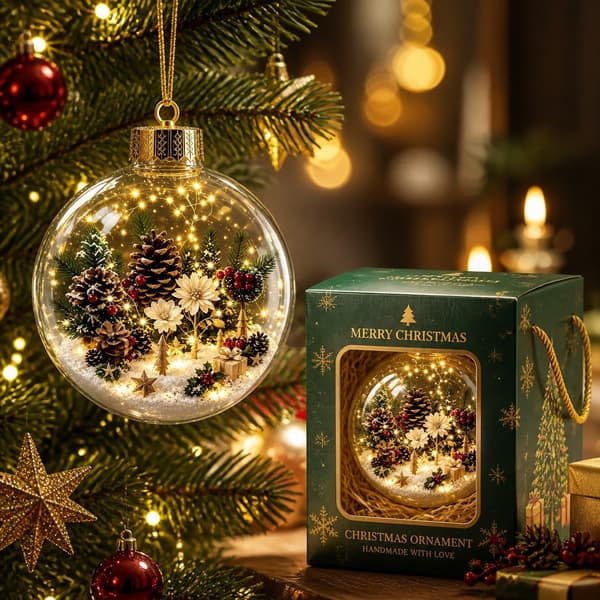 Lysande julkula i kristall 3D-snöglob transparent sfär julgransprydnad GJ924-05 Light-up model