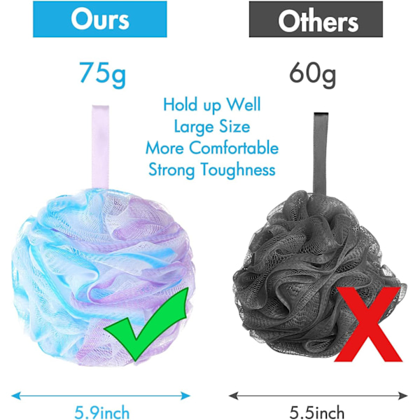 Dusj Puff Loofah 75g/stk Ekstra Store Dusj Puffer Dusj Svamp Dusj Scrunchie Kropp Puff Dusj, Sett med 4, Blomsterfarge