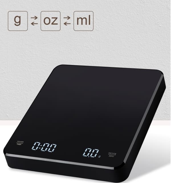 Præcision USB Genopladelig Køkkenvægt Digital 3kg 0.1g med Timer til Madlavning Bagning Kaffe Sort