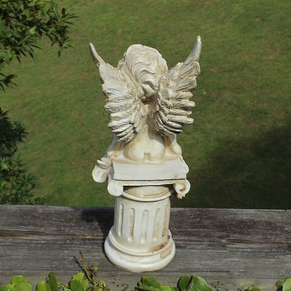 Sæt med 2 englefigurer på romersk søjle havestatue græsk søjle englefigur skulptur indendørs udendørs boligindretning antik harpiks 25 cm