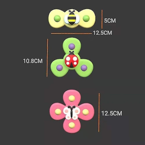 3-Pakning - Fidget Spinner med Sugekopp for Barn - Spinner Leke Multi Farge