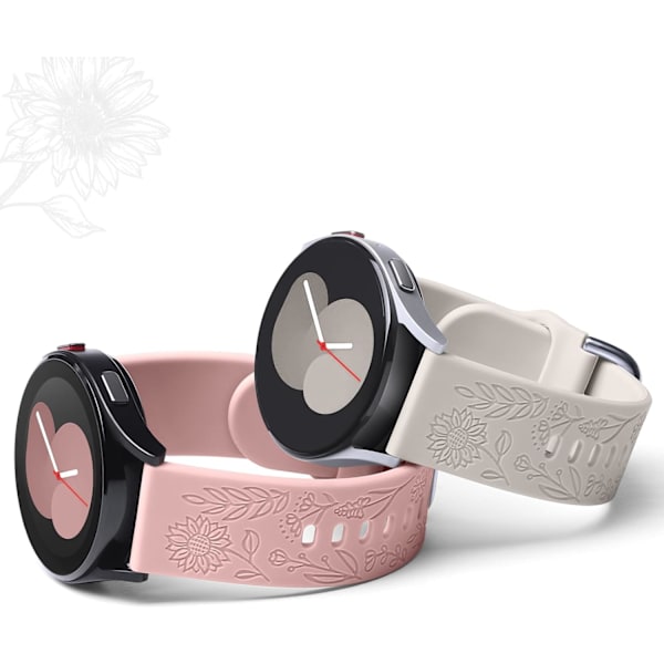 Auringonkukalla kaiverrettu ranneke, yhteensopiva Samsung Galaxy Watch 7 6 5 4 40mm 44mm naisten kanssa, 20mm pehmeä silikoniranneke Galaxy Watchille[ee] Starlight