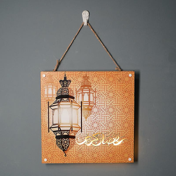 Eid Mubarak -koriste kynttilällä, ontto kaiverrettu puinen Ramadan-koriste, Lähi-idän tyylinen yövalo