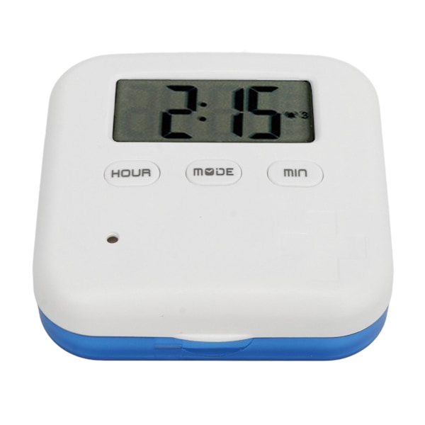 Bärbar Medicinlåda med Timer Smart Medicinorganisatör med Klocka Vibrationspåminnelse 4 Stora Fack Medicinskåp Blå