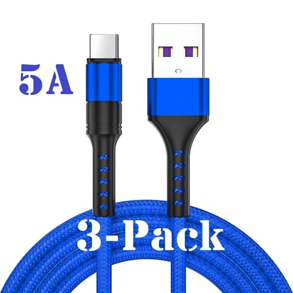 3-pack - 2m - USB-C 5A \"BLÅ\" / kabel / laddkabel / snabbladdning