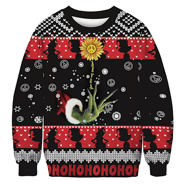 Christmas Sweater for Women, Men and Couples - Grinch Print Crew Neck Sweater Long Sleeve Green Monster