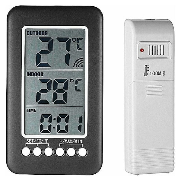 Trådlös inom- och utomhustermometer med digital klocka Trådlös väderstation med utomhussensor, Black Friday 2020 Temperaturmätare