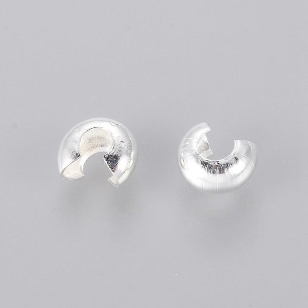 4MM Runda Mässingskrimp Smycken i Silverpläterad, Ca 4mm i Diameter, 3mm Tjock, Hål: 1.5mm