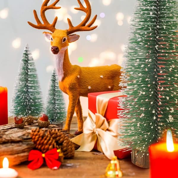 Small Snow Christmas Tree 5 Pcs Artificial Frosted Trees and 1M String Lights Mini Ornaments Tabletop Trees Plastic Winter DIY Crafts
