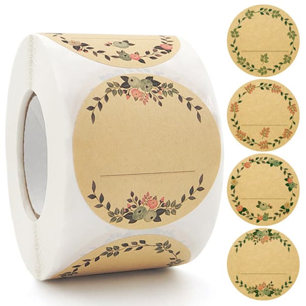 500 pcs Kraft Paper Stickers, Self-Adhesive Labels 5 cm, Jam J