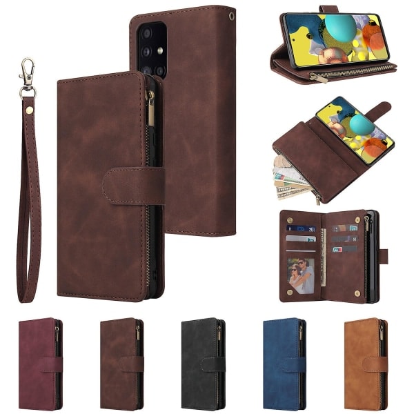 Kompatibel med Case Galaxy A52 5g/4g Case Magnetisk Læder Lynlås Pung Shell Cover Case Til Samsung Galaxy A52 5g/4g Blå{EE}