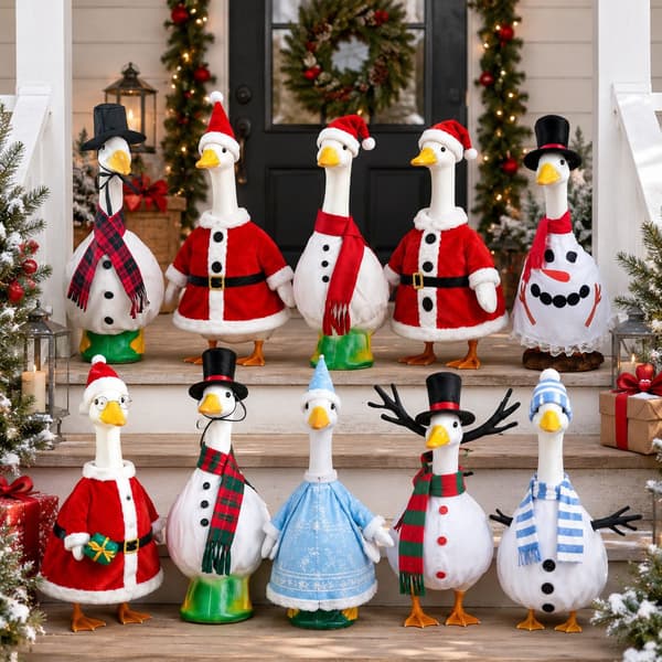 23 tommer jule-havefigur gås med ny vinterfrakke til veranda-julepynt Red socks with candy print