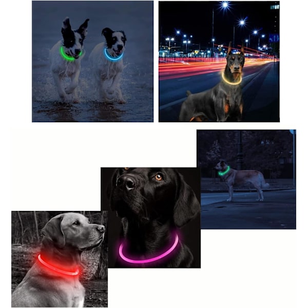 USB-oppladbar lysende hundekrage blinkende krage justerbar lengde kuttbar vanntett blinkende hundekrage - 3 moduser, for små mellomstore hunder (rosa)