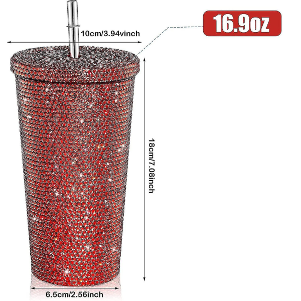 Bling Diamond Tumbler Glitter Vesi Pullo Kannella - Punainen