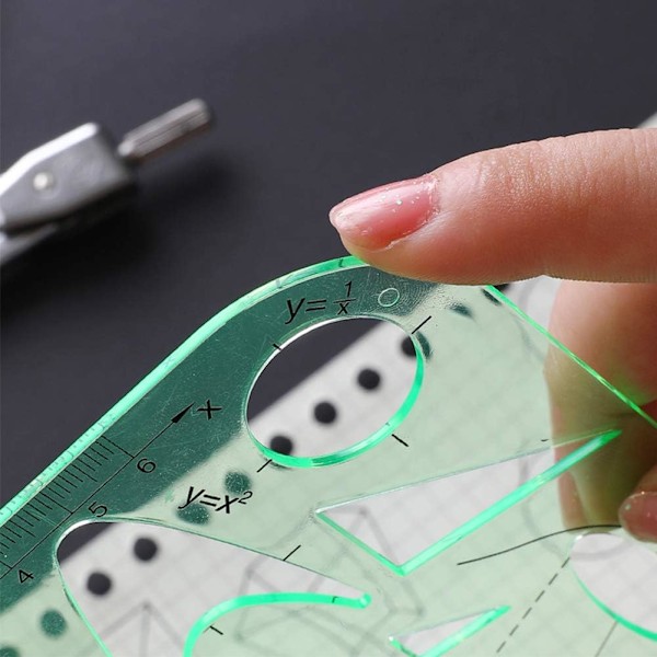 11 st geometriska ritmallar mätlinjaler plastmätmallar plastgeometristenciler med förvaringsväska för kontor och skola