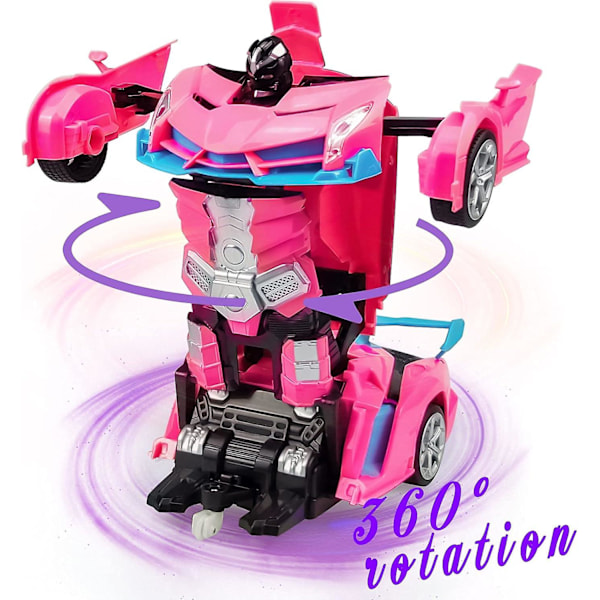 Radiostyrd Bil, Transformerbil Robot RC-bilar för Barn Pojkar Flickor Present, 2.4g 1:18 Skala Racingbil med En-knapps Rosa