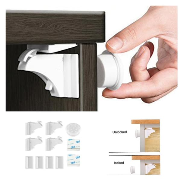 4pcs Child Lock Magnetic - Magnetic Drawer Lock White white