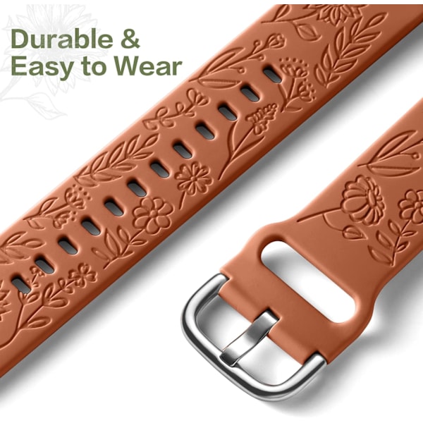 Auringonkukalla kaiverrettu ranneke, yhteensopiva Samsung Galaxy Watch 7 6 5 4 40mm 44mm naisten kanssa, 20mm pehmeä silikoniranneke Galaxy Watchille[ee] Brown