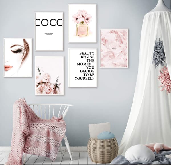 Sæt med 6 elegante vægplakater til stuen, UDEN RAMME! A4-format til soveværelset - Coco Rose mønster W2
