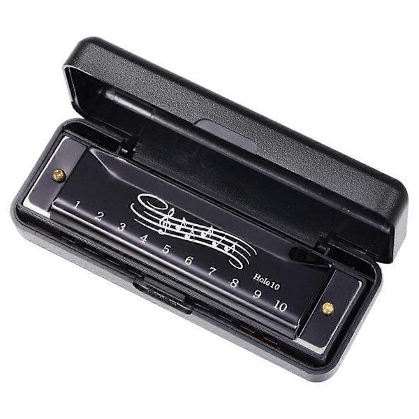 Huuliharppu C-sävyssä, 10-reikäinen Blues-Harp Diatoninen Huuliharppu 20 Ääntä Black