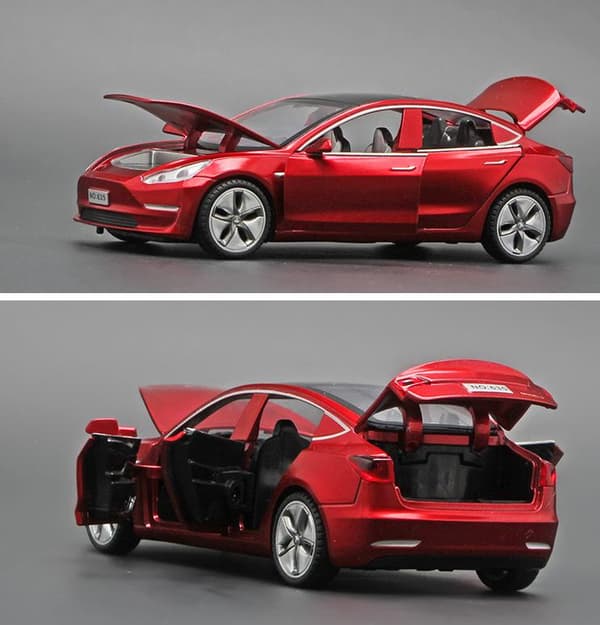 1:32 Tesla Model 3 Legering Bilmodel Trykstøbt Legetøjsbil med Lys- og Lydeffekter, Børnelegetøj Drengegave Model 3 Red