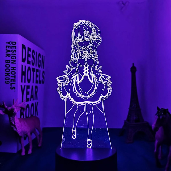 HKK Shen 3D Lampe Anime Re Zero Starting Life In Another World Natlampe til Børns Soveværelsesindretning Fødselsdagsgave Re Zero Rem Led Natlampe