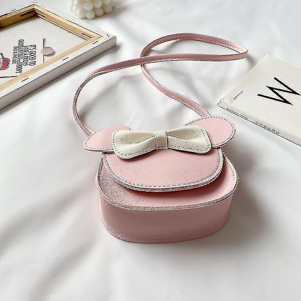 Liten Axelväska för Flickor med Rosett, Mini Handväska, Söt Musöron Crossbody PU Väska (Rosa)